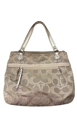 Coach Metallic Signature Jacquard Satchel Champagne Silver Tote Bag Purse